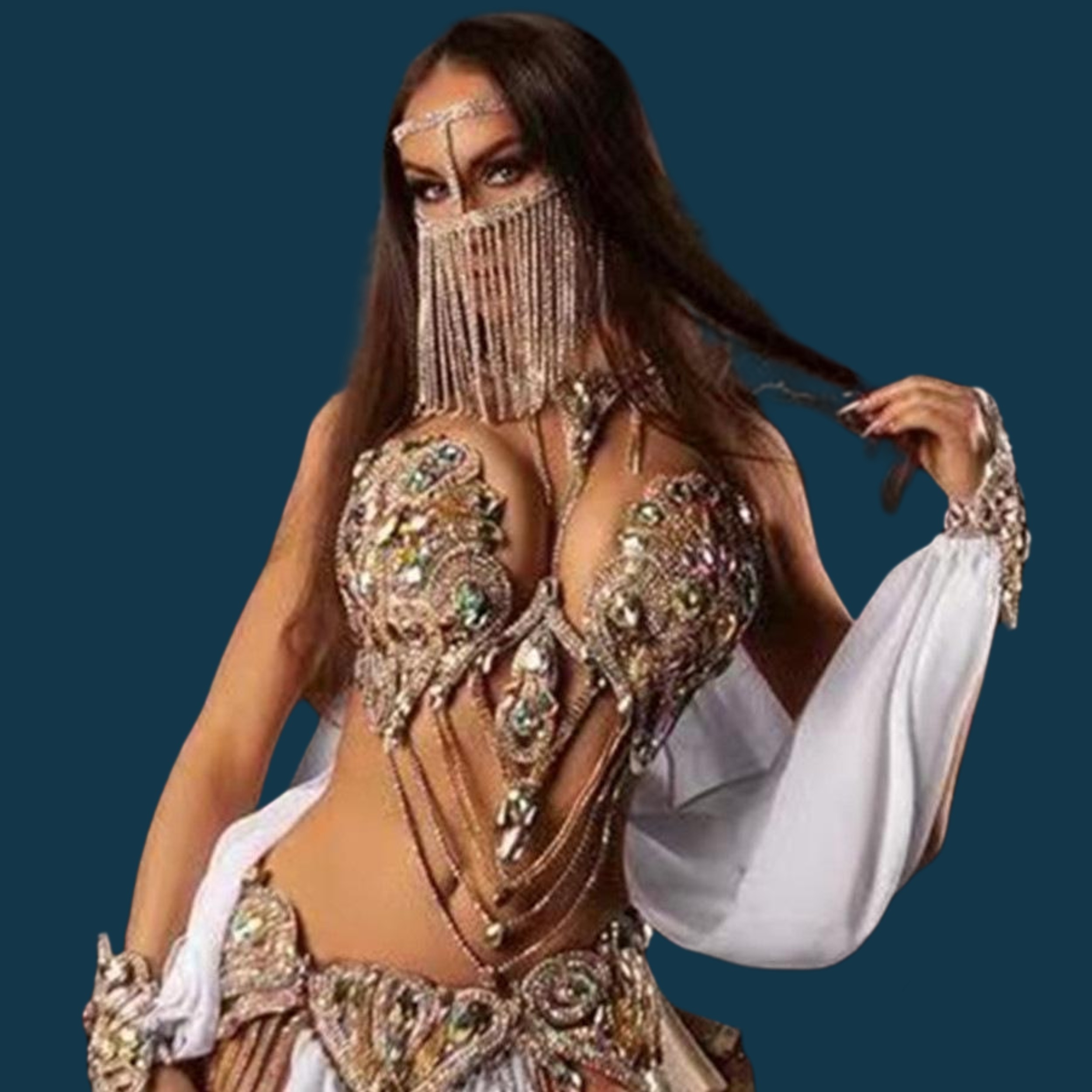 Body Jewelry High End - Maschera Sexy con Cristalli e Lunghe