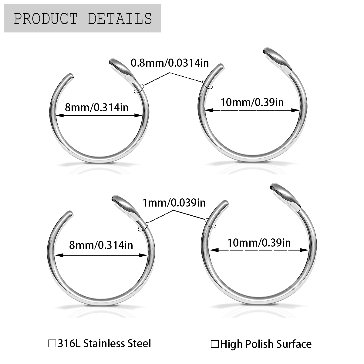 2 Pezzi Anello da Naso in Acci - Body Jewelry Types recensione e prezzo